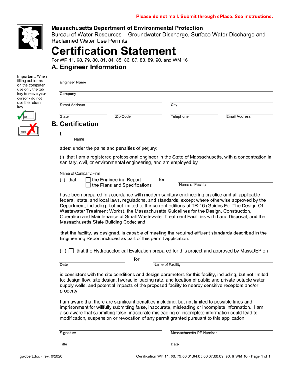 Massachusetts Certification Statement Download Fillable Pdf Templateroller 9981