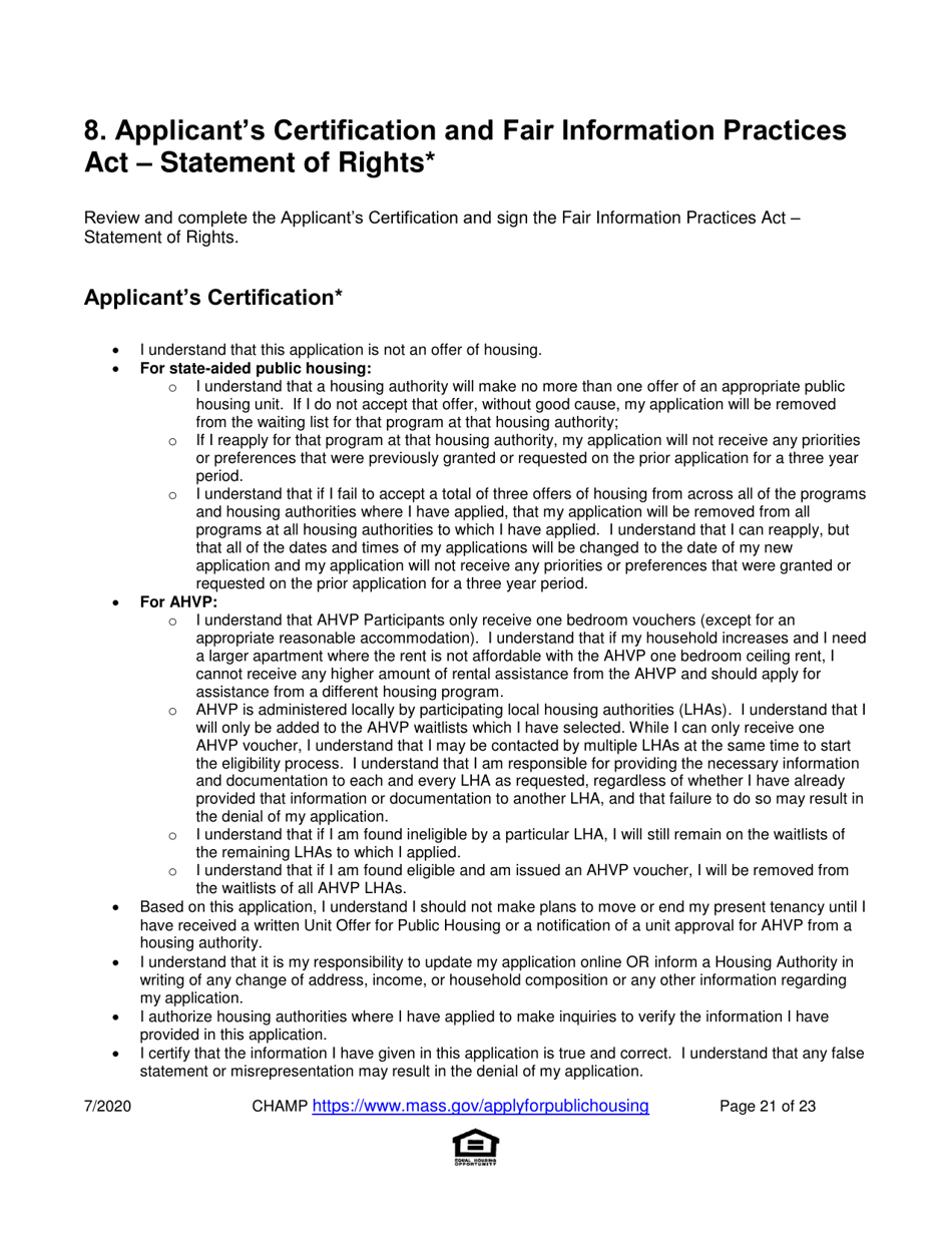Application for State-Aided Public Housing and the Alternative Housing Voucher Program (Ahvp) - Massachusetts, Page 21