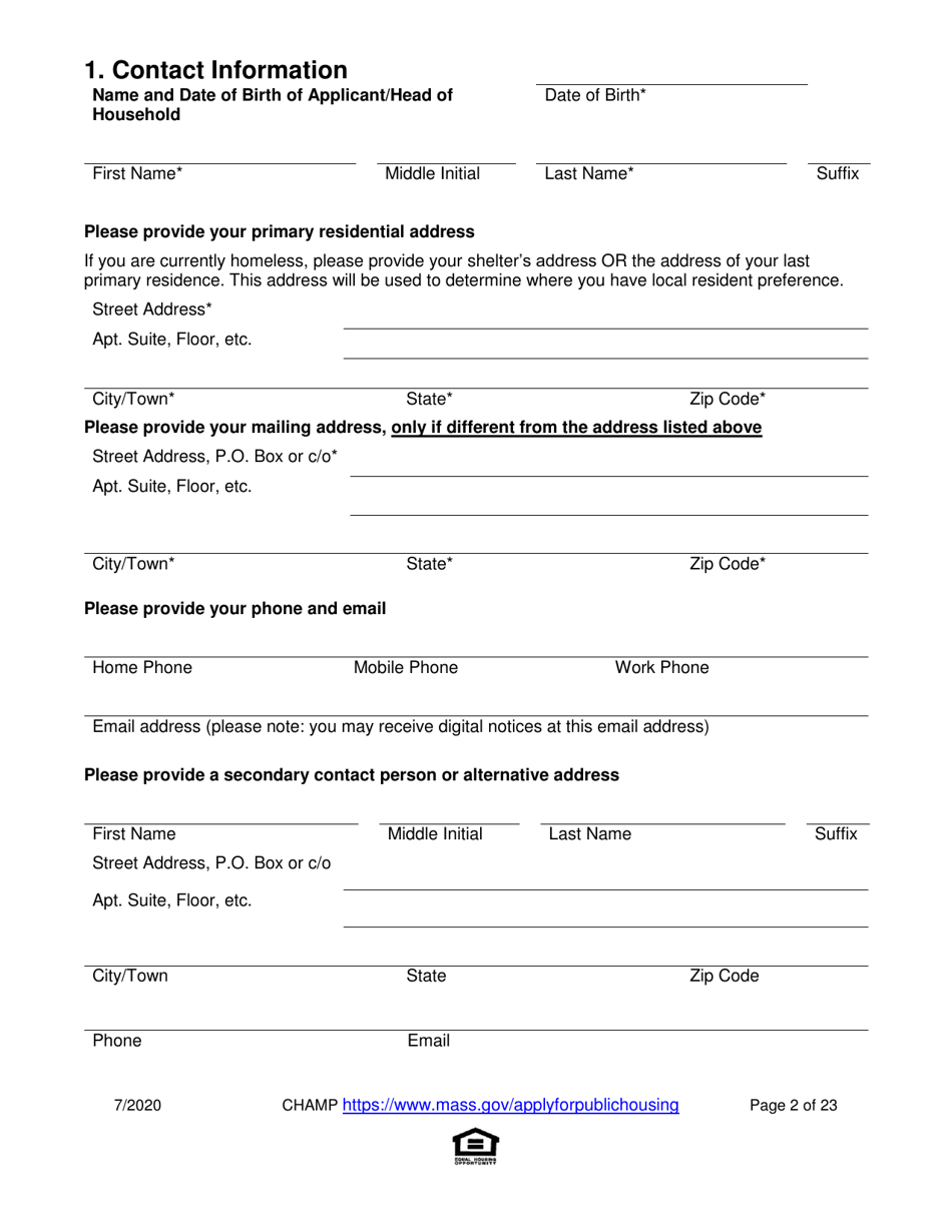 Application for State-Aided Public Housing and the Alternative Housing Voucher Program (Ahvp) - Massachusetts, Page 2