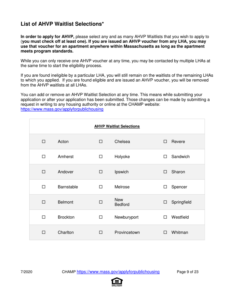 Application for State-Aided Public Housing and the Alternative Housing Voucher Program (Ahvp) - Massachusetts, Page 9