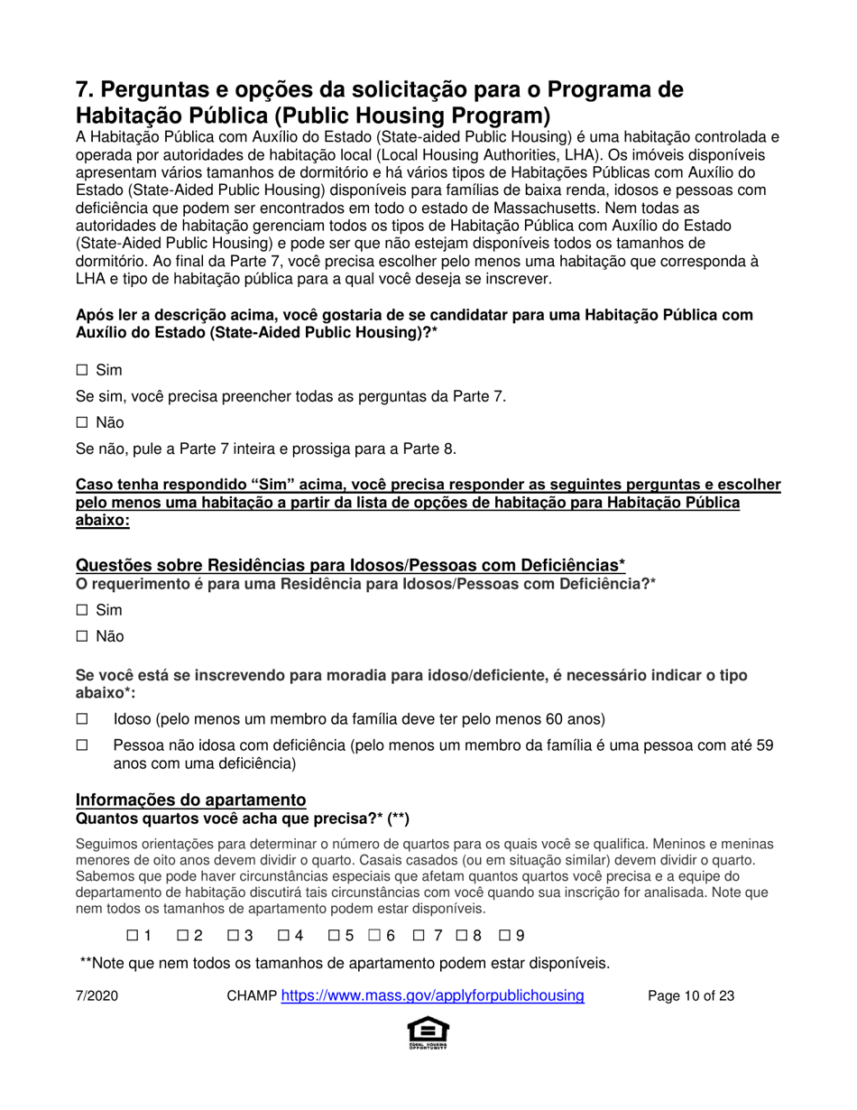 Application for State-Aided Public Housing and the Alternative Housing Voucher Program (Ahvp) - Massachusetts (Portuguese), Page 10