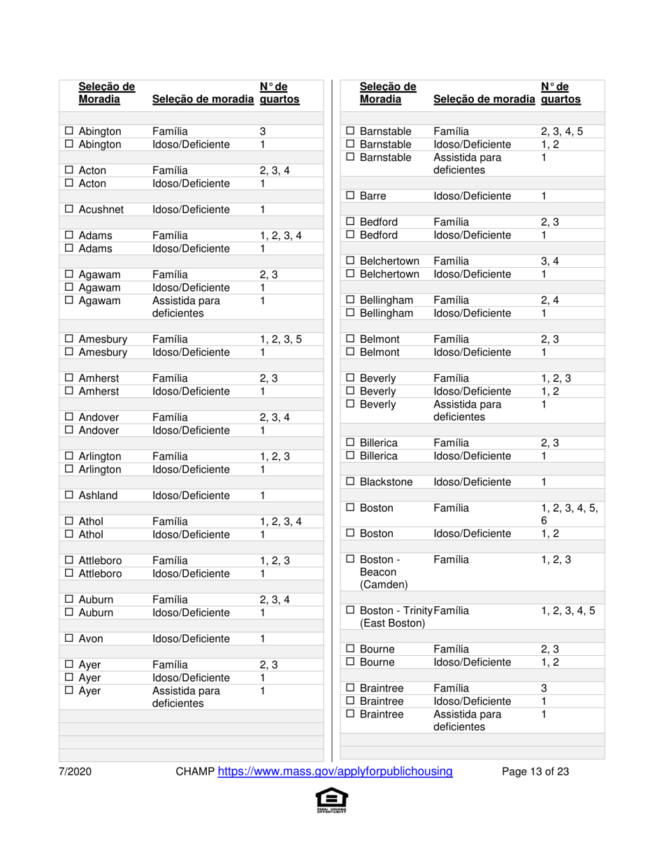 Application for State-Aided Public Housing and the Alternative Housing Voucher Program (Ahvp) - Massachusetts (Portuguese), Page 13