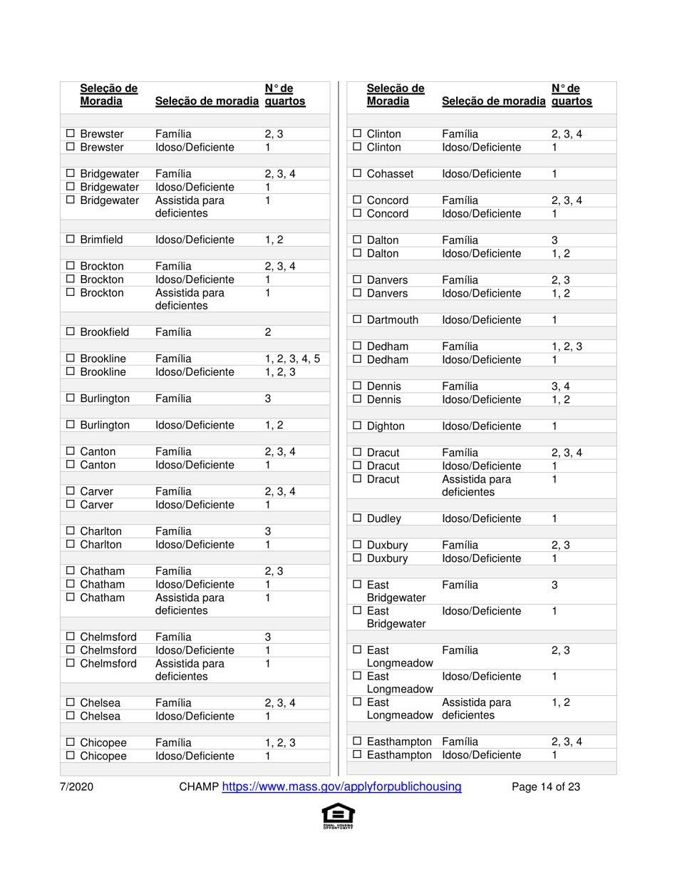 Application for State-Aided Public Housing and the Alternative Housing Voucher Program (Ahvp) - Massachusetts (Portuguese), Page 14