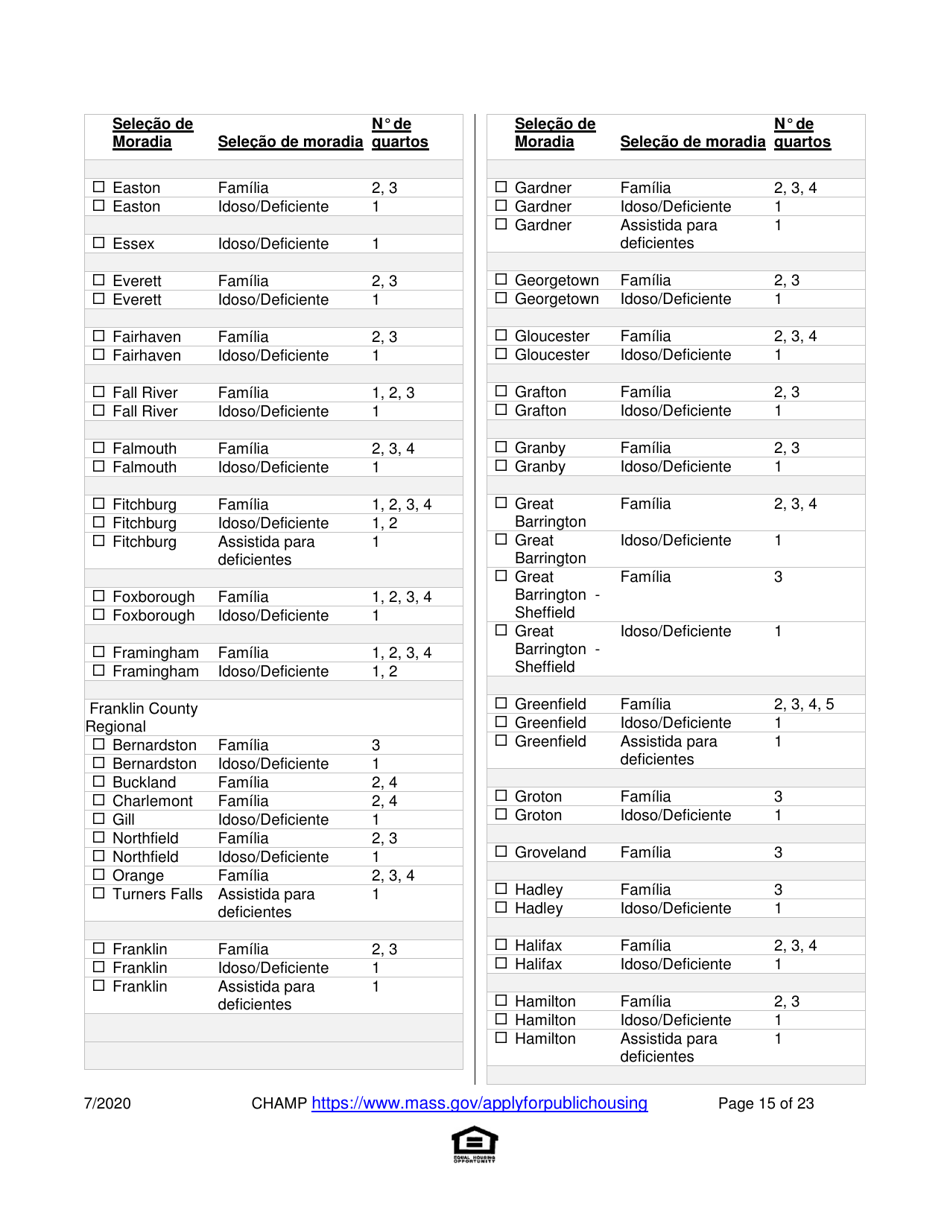 Application for State-Aided Public Housing and the Alternative Housing Voucher Program (Ahvp) - Massachusetts (Portuguese), Page 15