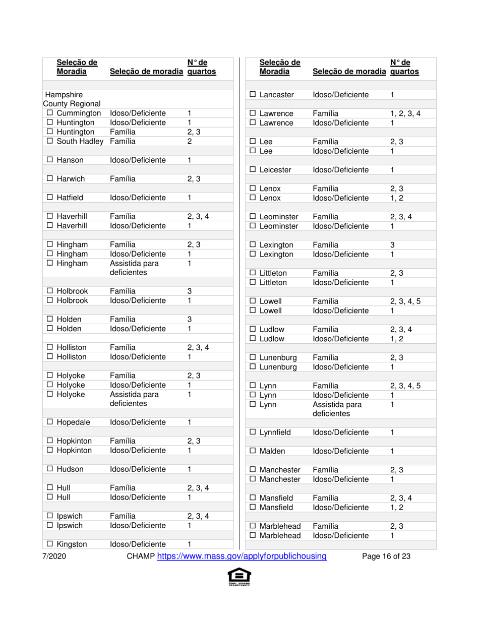 Application for State-Aided Public Housing and the Alternative Housing Voucher Program (Ahvp) - Massachusetts (Portuguese), Page 16