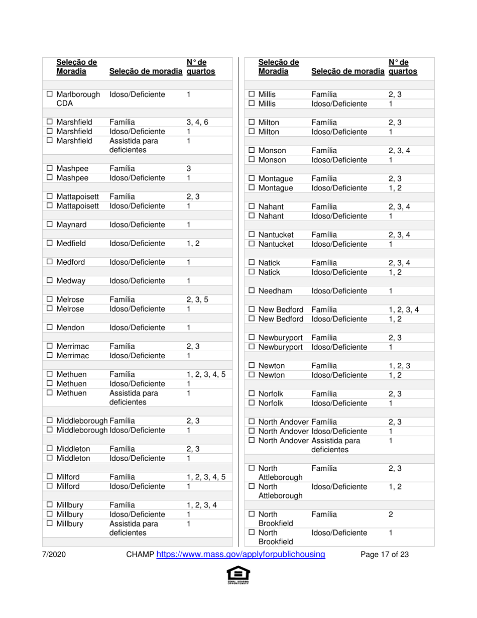 Application for State-Aided Public Housing and the Alternative Housing Voucher Program (Ahvp) - Massachusetts (Portuguese), Page 17