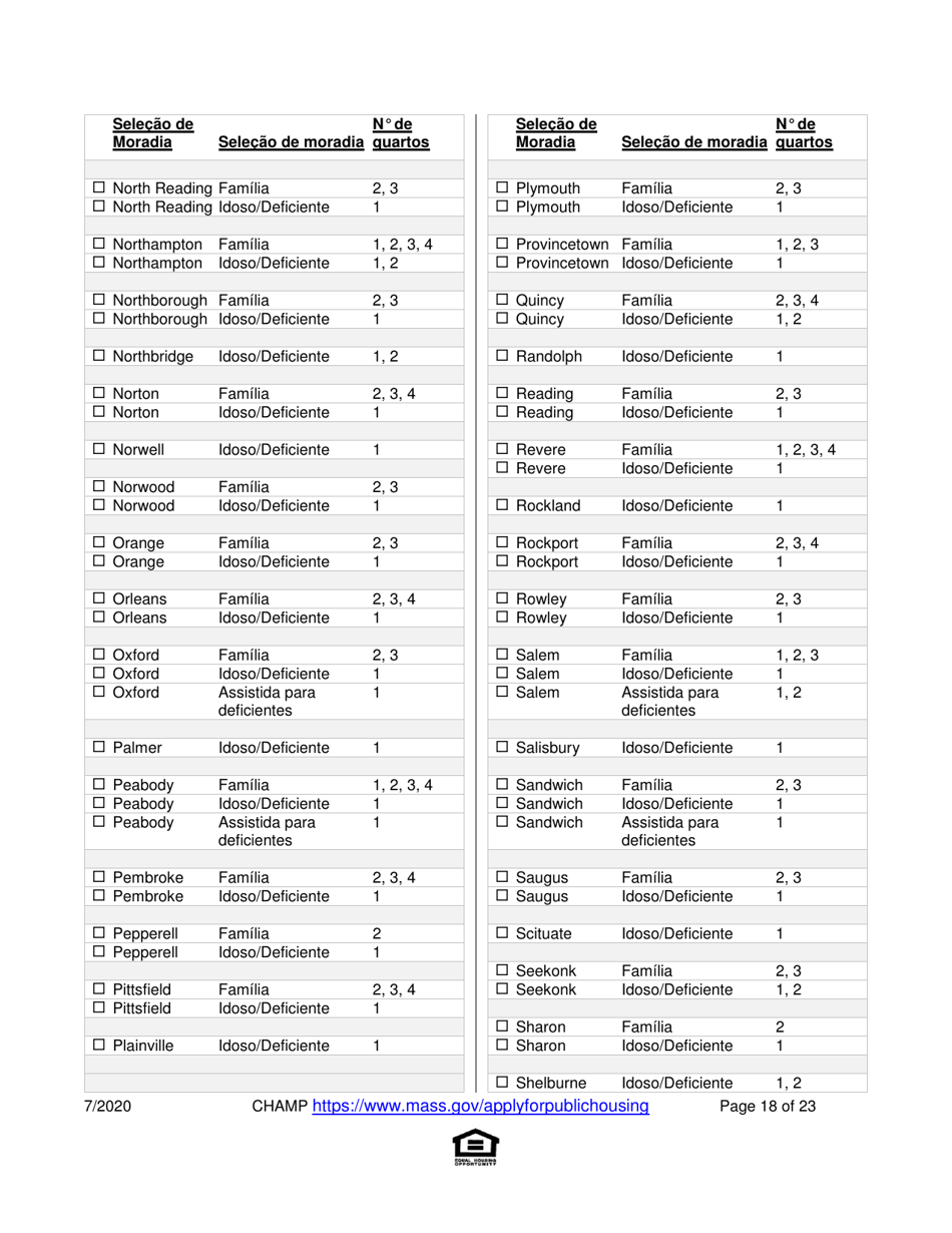 Application for State-Aided Public Housing and the Alternative Housing Voucher Program (Ahvp) - Massachusetts (Portuguese), Page 18