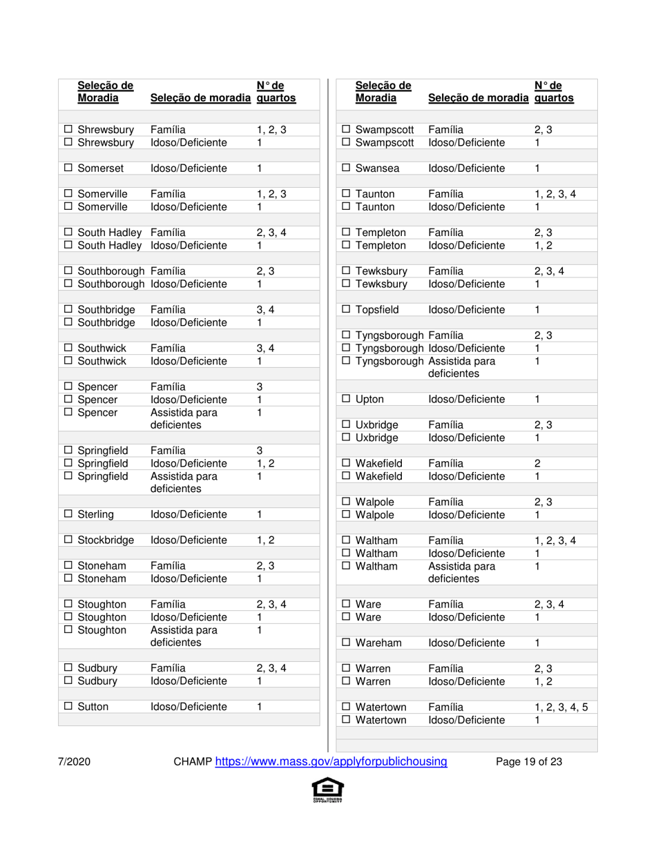 Application for State-Aided Public Housing and the Alternative Housing Voucher Program (Ahvp) - Massachusetts (Portuguese), Page 19