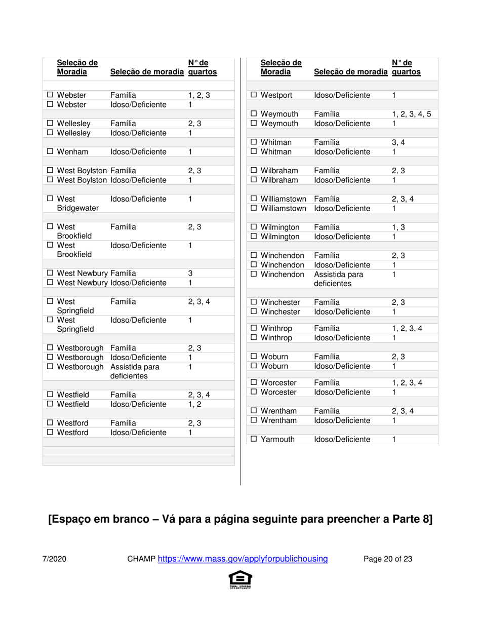 Application for State-Aided Public Housing and the Alternative Housing Voucher Program (Ahvp) - Massachusetts (Portuguese), Page 20