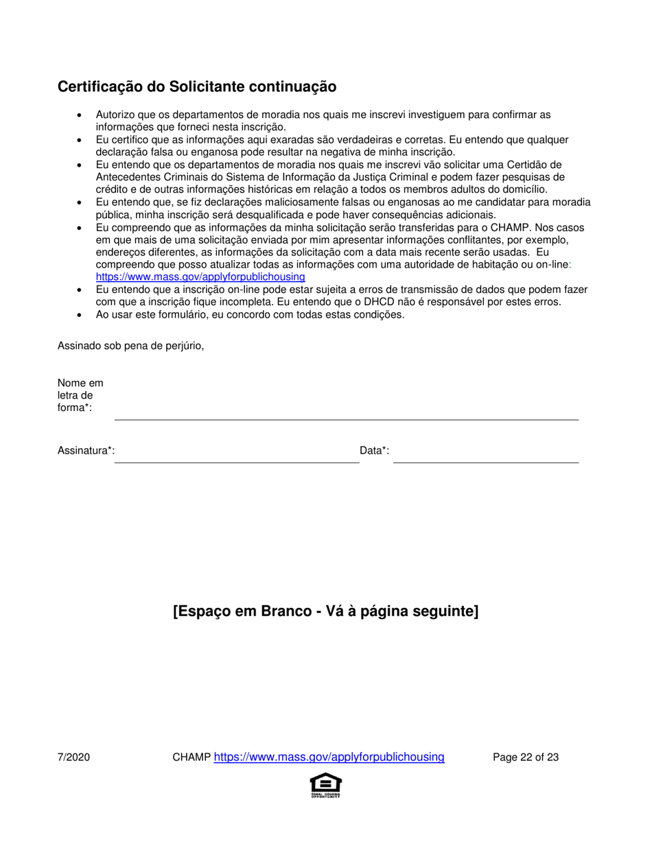 Application for State-Aided Public Housing and the Alternative Housing Voucher Program (Ahvp) - Massachusetts (Portuguese), Page 22