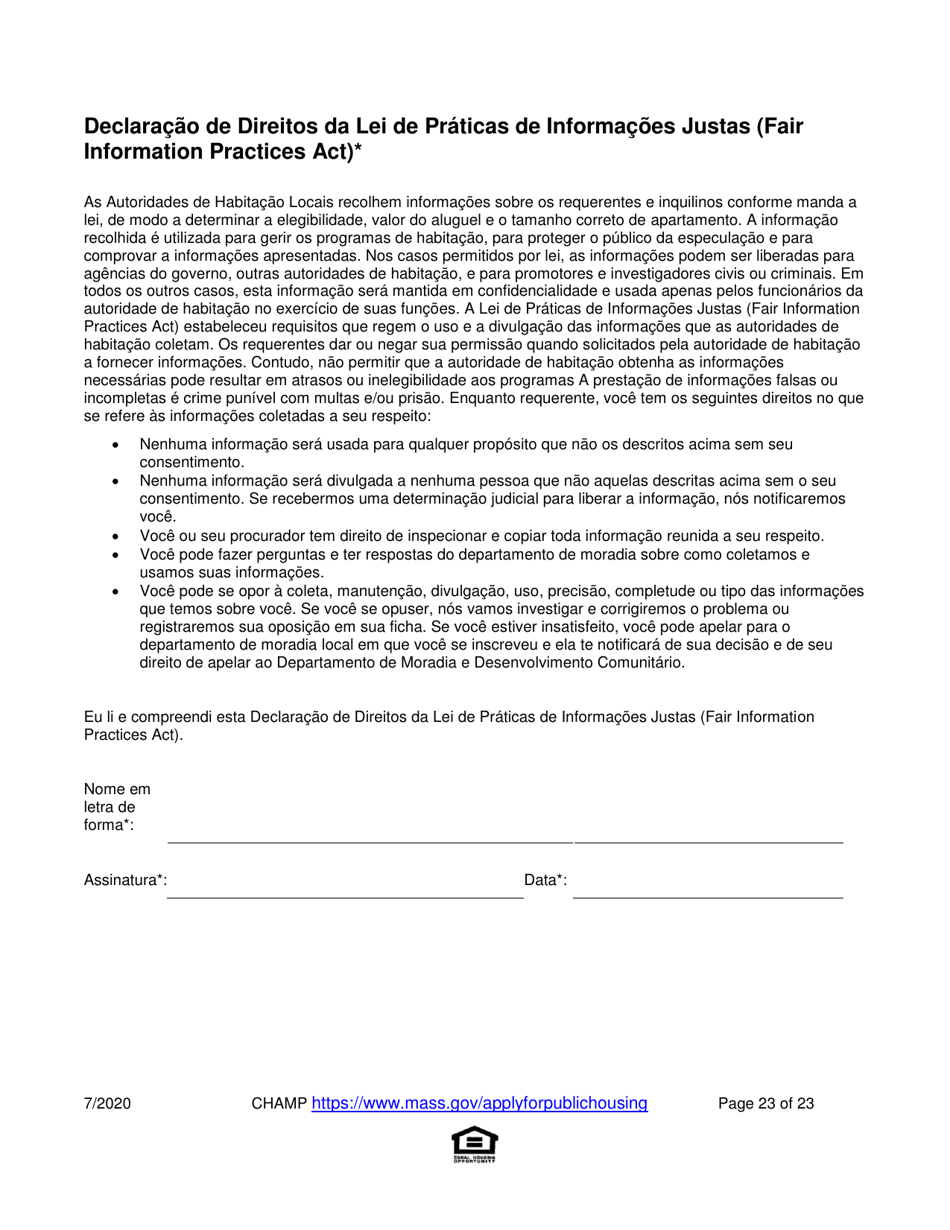 Application for State-Aided Public Housing and the Alternative Housing Voucher Program (Ahvp) - Massachusetts (Portuguese), Page 23