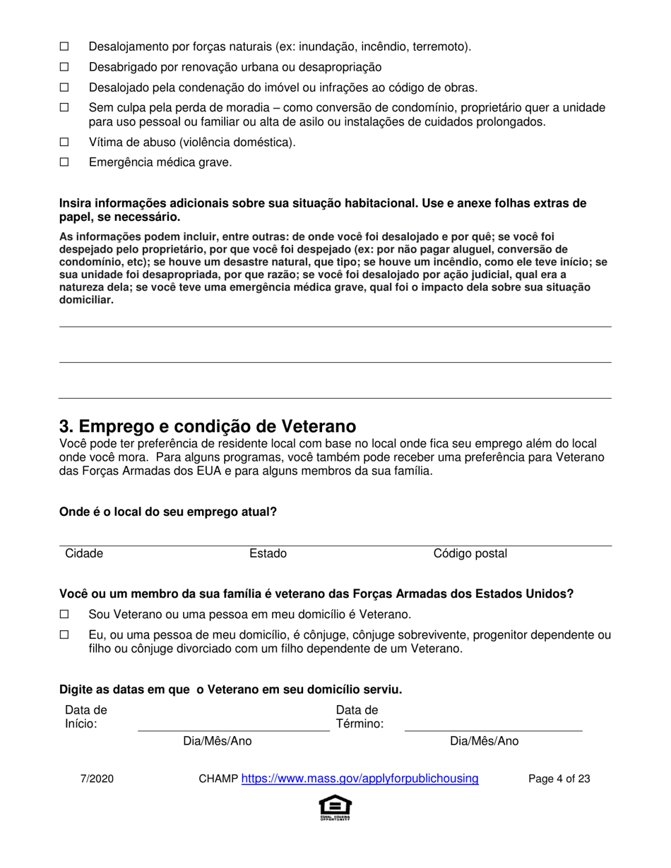 Application for State-Aided Public Housing and the Alternative Housing Voucher Program (Ahvp) - Massachusetts (Portuguese), Page 4