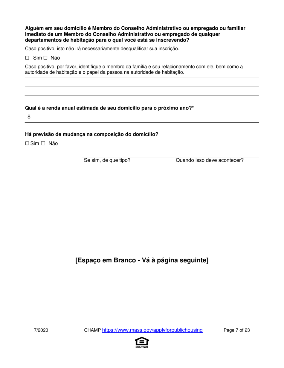 Application for State-Aided Public Housing and the Alternative Housing Voucher Program (Ahvp) - Massachusetts (Portuguese), Page 7