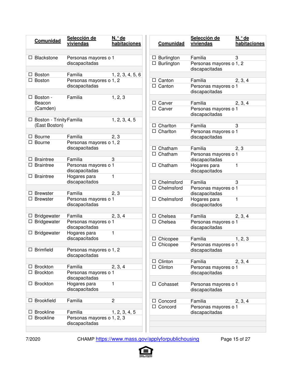 Solicitud Para Vivienda Publica Con Ayuda Del Estado Y El Programa De Vales Para Viviendas Alternativas (Alternative Housing Voucher Program, Ahvp) - Massachusetts (Spanish), Page 15