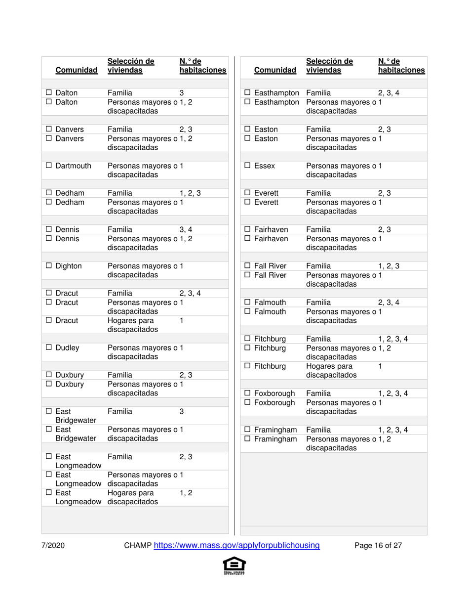 Solicitud Para Vivienda Publica Con Ayuda Del Estado Y El Programa De Vales Para Viviendas Alternativas (Alternative Housing Voucher Program, Ahvp) - Massachusetts (Spanish), Page 16