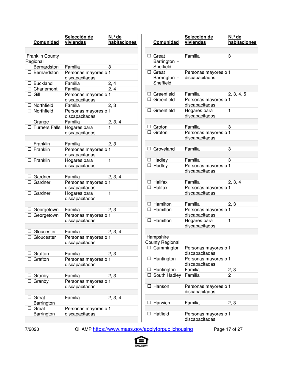 Solicitud Para Vivienda Publica Con Ayuda Del Estado Y El Programa De Vales Para Viviendas Alternativas (Alternative Housing Voucher Program, Ahvp) - Massachusetts (Spanish), Page 17