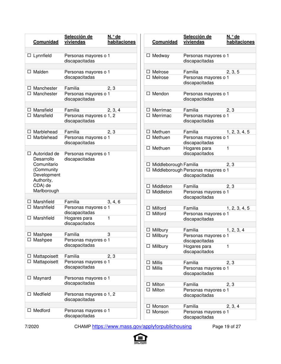 Solicitud Para Vivienda Publica Con Ayuda Del Estado Y El Programa De Vales Para Viviendas Alternativas (Alternative Housing Voucher Program, Ahvp) - Massachusetts (Spanish), Page 19