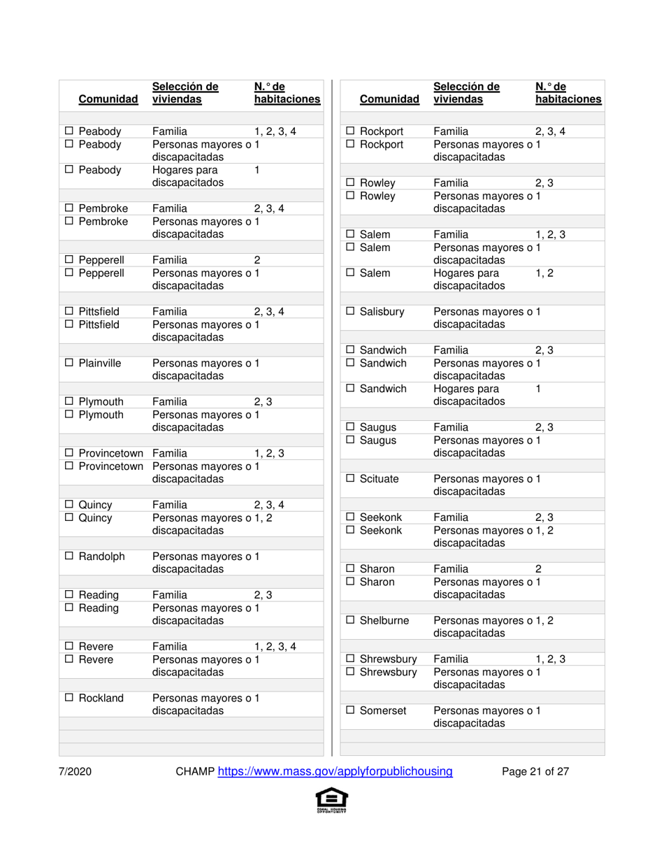 Solicitud Para Vivienda Publica Con Ayuda Del Estado Y El Programa De Vales Para Viviendas Alternativas (Alternative Housing Voucher Program, Ahvp) - Massachusetts (Spanish), Page 21