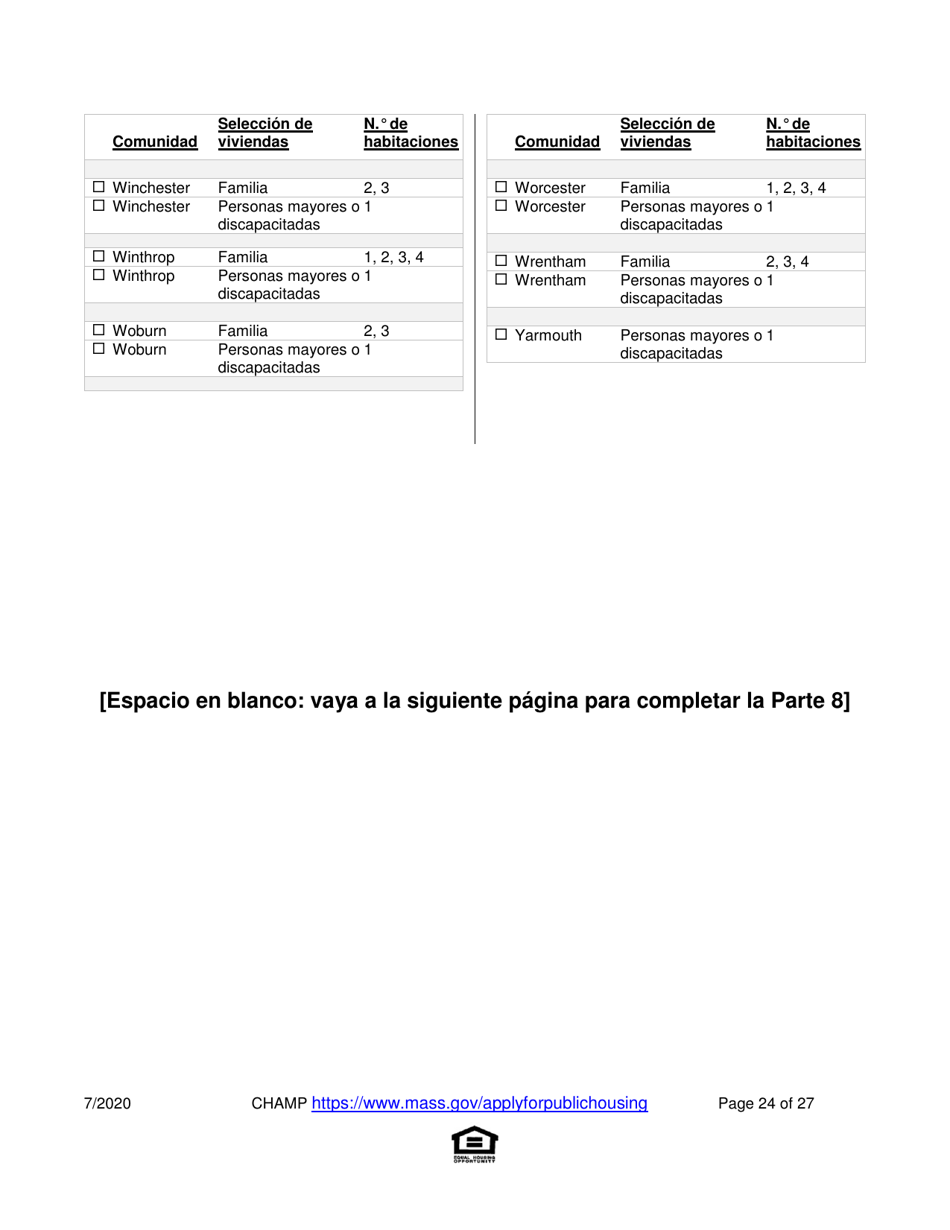 Solicitud Para Vivienda Publica Con Ayuda Del Estado Y El Programa De Vales Para Viviendas Alternativas (Alternative Housing Voucher Program, Ahvp) - Massachusetts (Spanish), Page 24