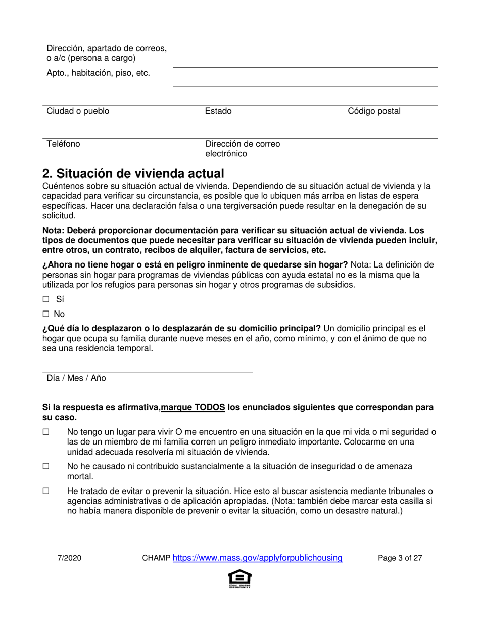 Solicitud Para Vivienda Publica Con Ayuda Del Estado Y El Programa De Vales Para Viviendas Alternativas (Alternative Housing Voucher Program, Ahvp) - Massachusetts (Spanish), Page 3
