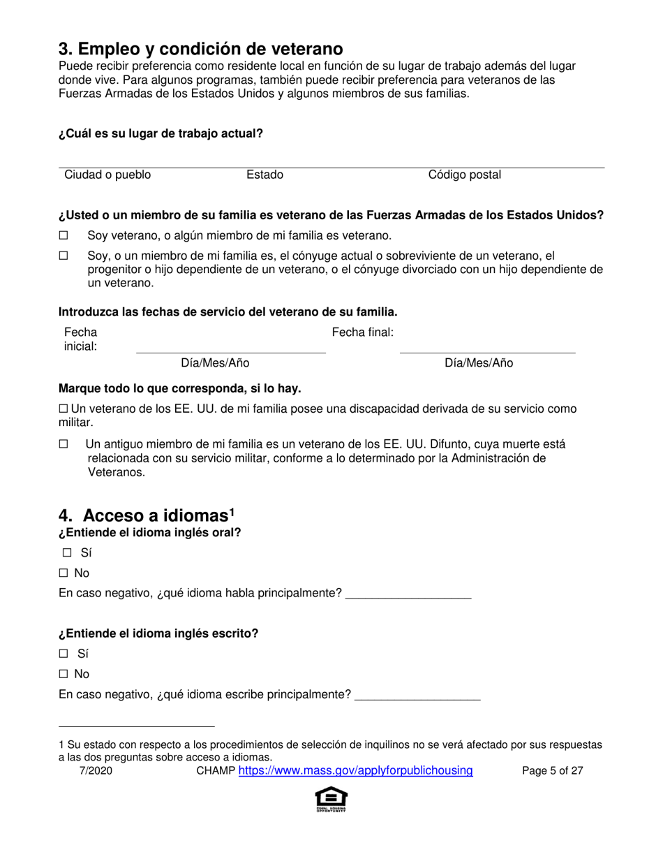 Solicitud Para Vivienda Publica Con Ayuda Del Estado Y El Programa De Vales Para Viviendas Alternativas (Alternative Housing Voucher Program, Ahvp) - Massachusetts (Spanish), Page 5