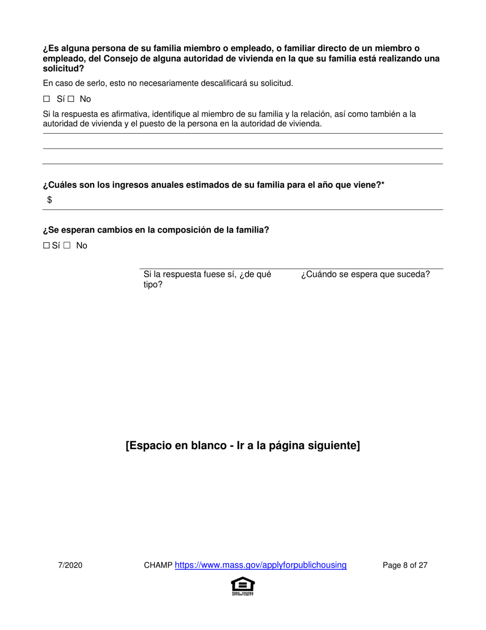 Solicitud Para Vivienda Publica Con Ayuda Del Estado Y El Programa De Vales Para Viviendas Alternativas (Alternative Housing Voucher Program, Ahvp) - Massachusetts (Spanish), Page 8