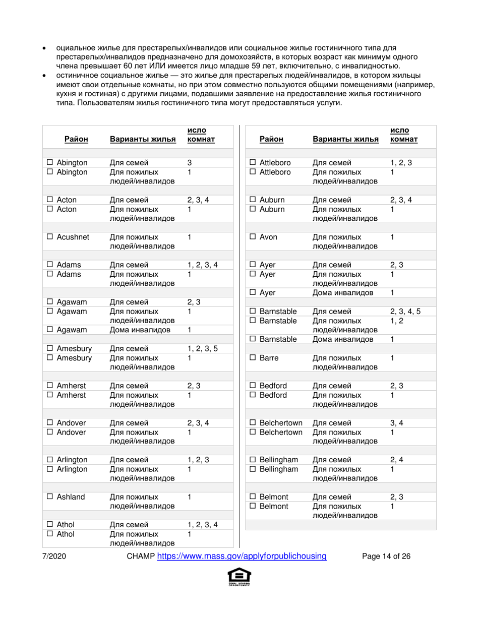 Application for State-Aided Public Housing and the Alternative Housing Voucher Program (Ahvp) - Massachusetts (Russian), Page 14
