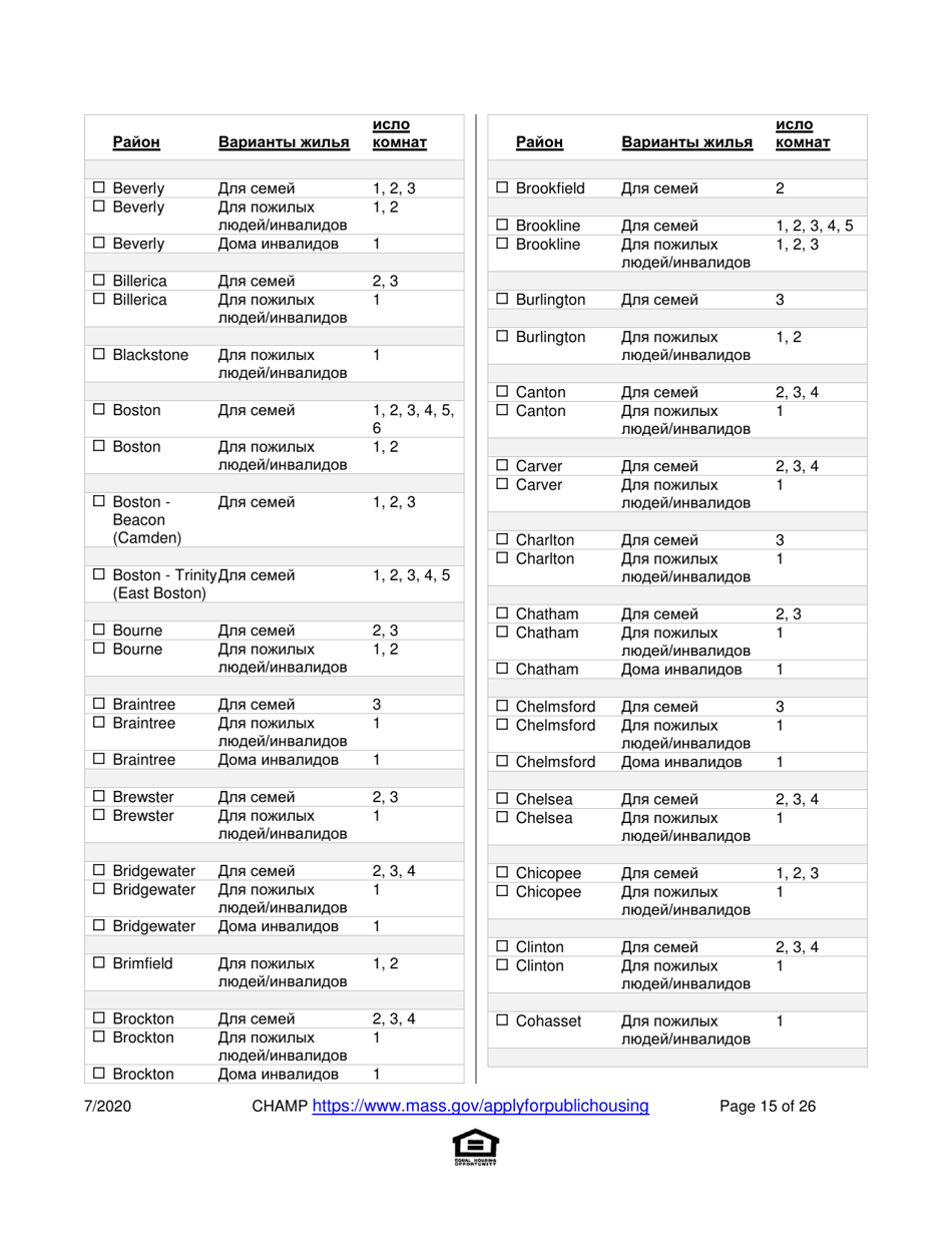 Application for State-Aided Public Housing and the Alternative Housing Voucher Program (Ahvp) - Massachusetts (Russian), Page 15