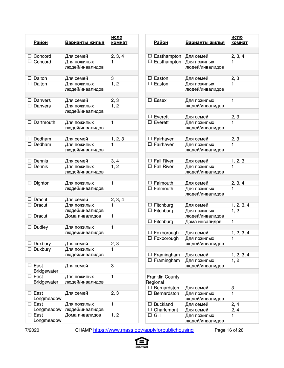 Application for State-Aided Public Housing and the Alternative Housing Voucher Program (Ahvp) - Massachusetts (Russian), Page 16