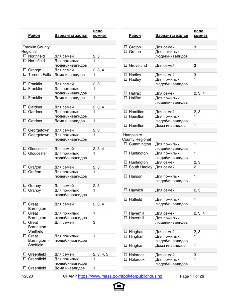 Application for State-Aided Public Housing and the Alternative Housing Voucher Program (Ahvp) - Massachusetts (Russian), Page 17
