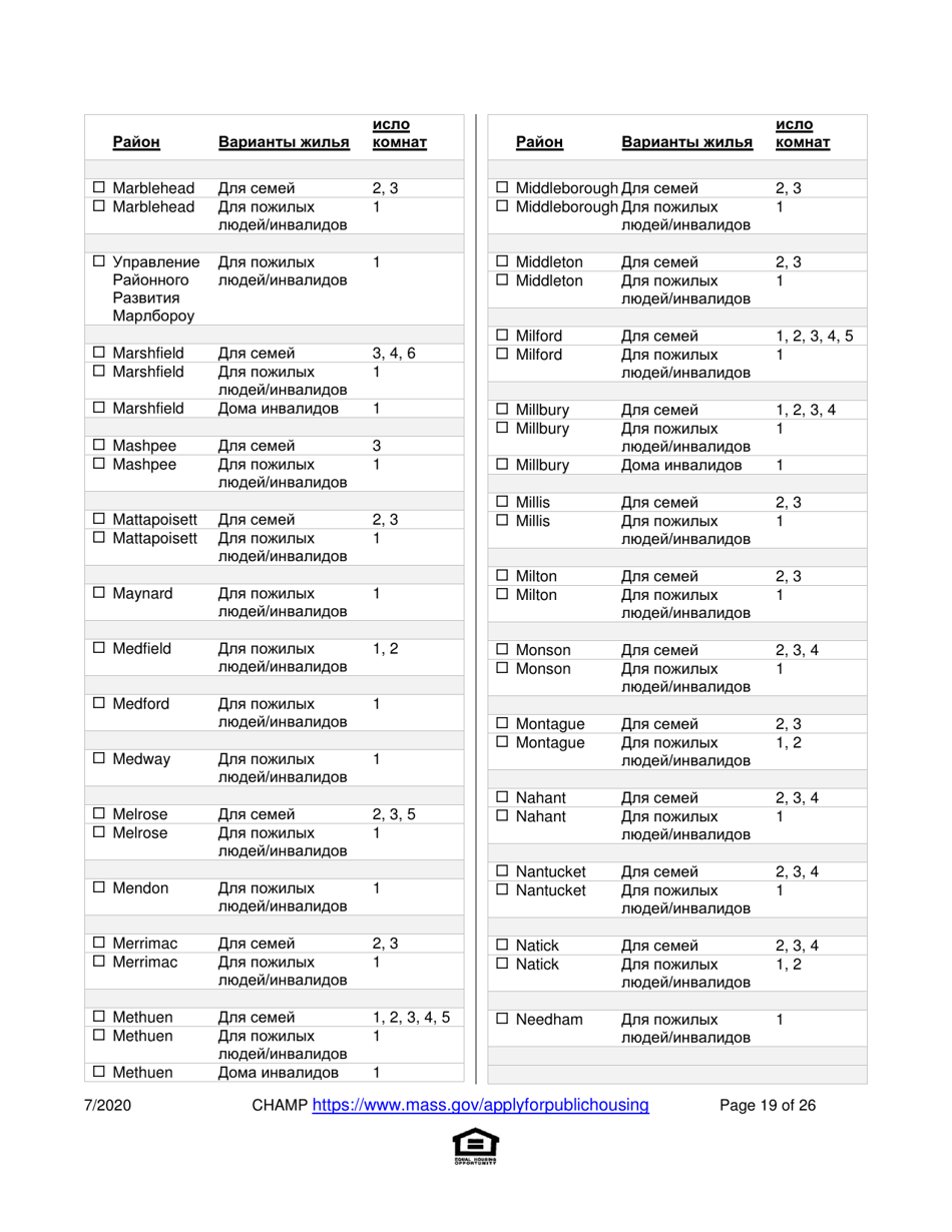 Application for State-Aided Public Housing and the Alternative Housing Voucher Program (Ahvp) - Massachusetts (Russian), Page 19