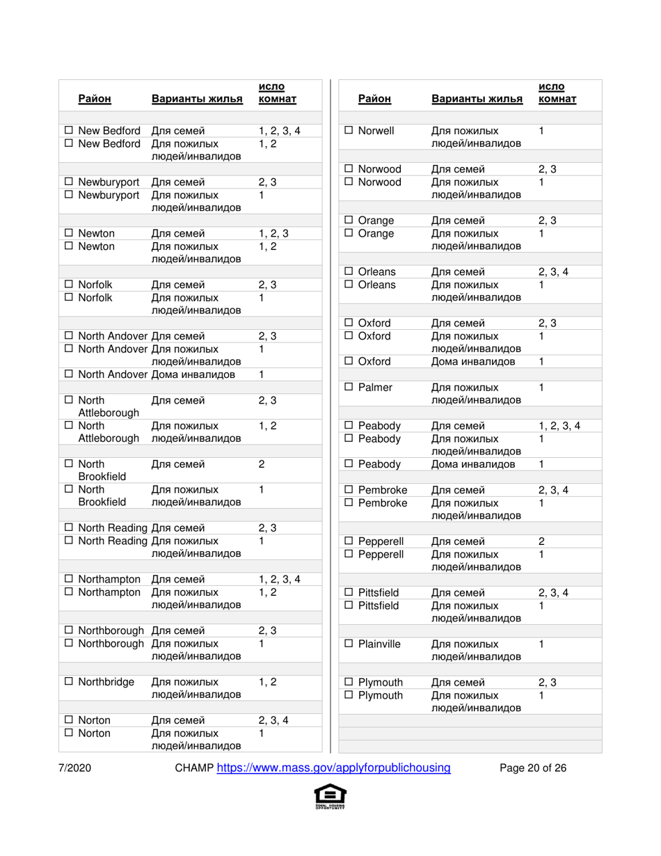 Application for State-Aided Public Housing and the Alternative Housing Voucher Program (Ahvp) - Massachusetts (Russian), Page 20