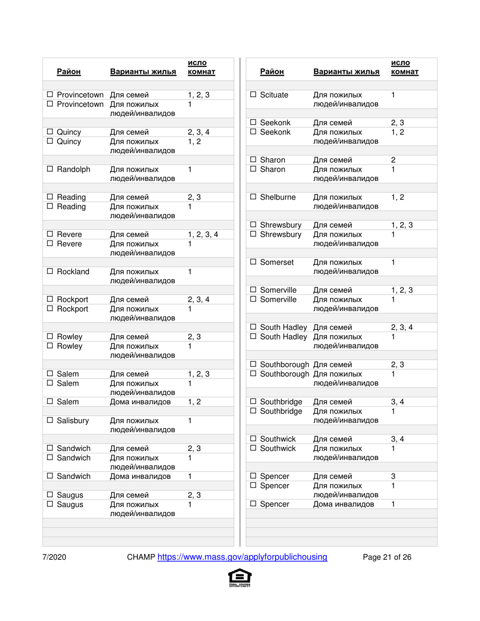 Application for State-Aided Public Housing and the Alternative Housing Voucher Program (Ahvp) - Massachusetts (Russian), Page 21