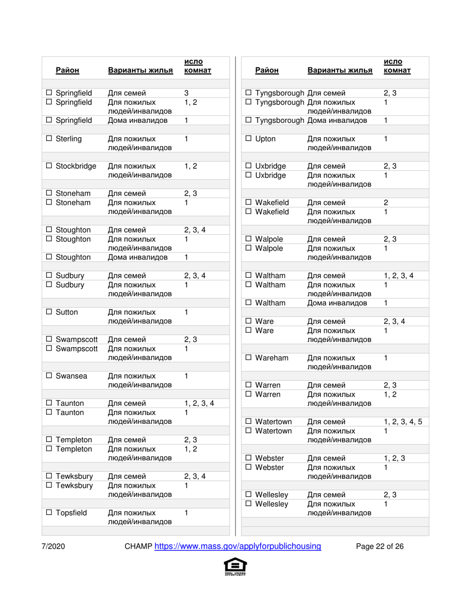 Application for State-Aided Public Housing and the Alternative Housing Voucher Program (Ahvp) - Massachusetts (Russian), Page 22