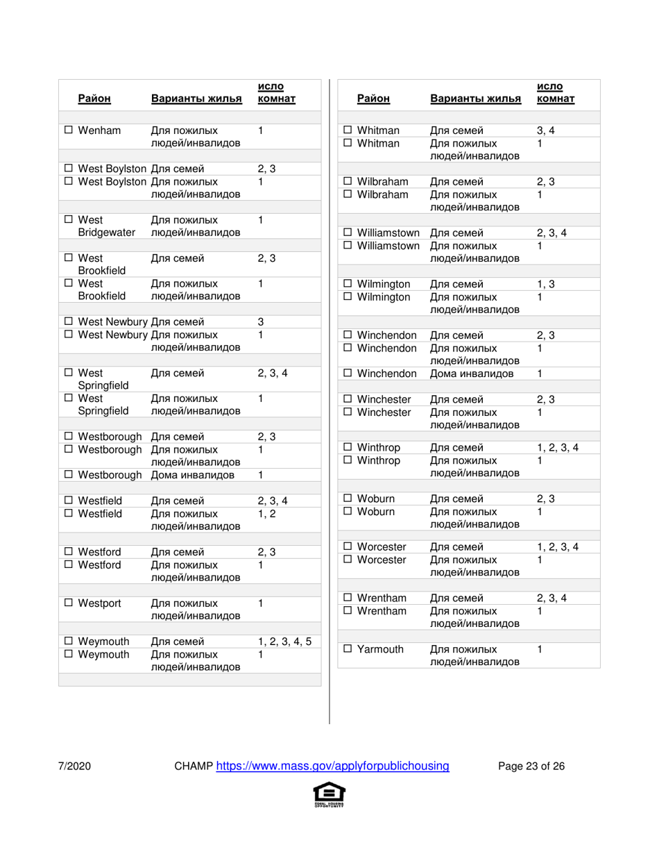 Application for State-Aided Public Housing and the Alternative Housing Voucher Program (Ahvp) - Massachusetts (Russian), Page 23