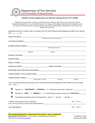 Form FP-293M Mobile Facility Application for Marine Fueling Permit - Massachusetts