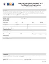 Document preview: Form IRP105 International Registration Plan (Irp) Weight Variance Explanation - Massachusetts