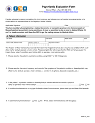 Form MAB118 Psychiatric Evaluation Form - Massachusetts