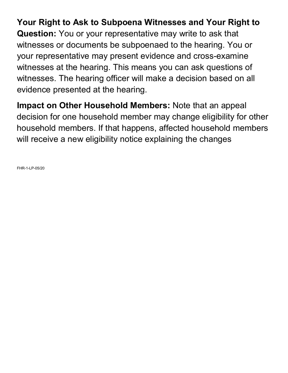 Form FHR-1-LP Fair Hearing Request Form (Large Print) - Massachusetts, Page 3