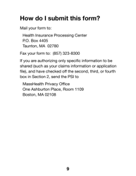 Form PSI-LP Masshealth Permission to Share Information (Psi) Form (Large Print) - Massachusetts, Page 9