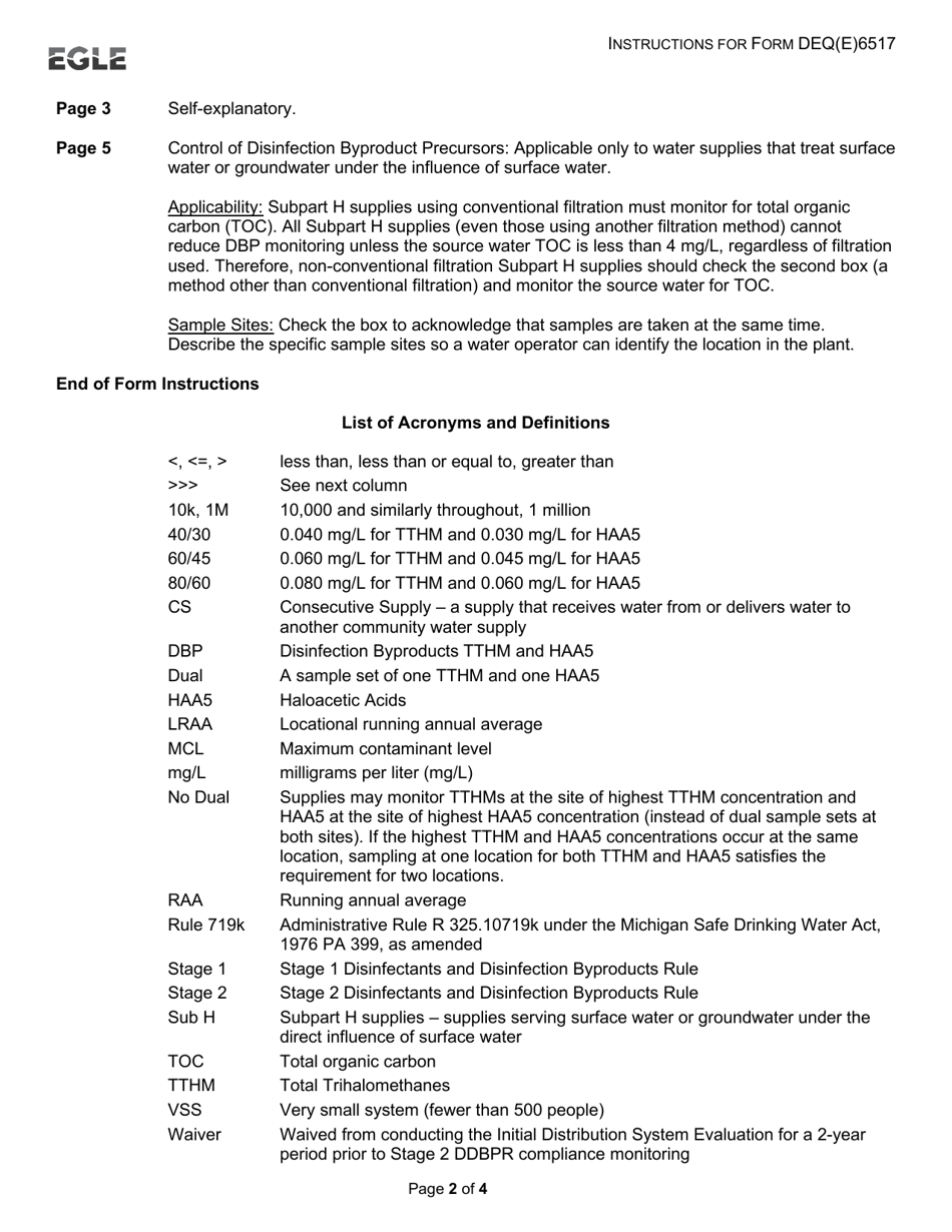 Instructions for Form DEQ(E)6517 Monitoring Plan for Community Water Supplies - Disinfectants and Disinfection Byproducts (Ddbp) - Michigan, Page 2