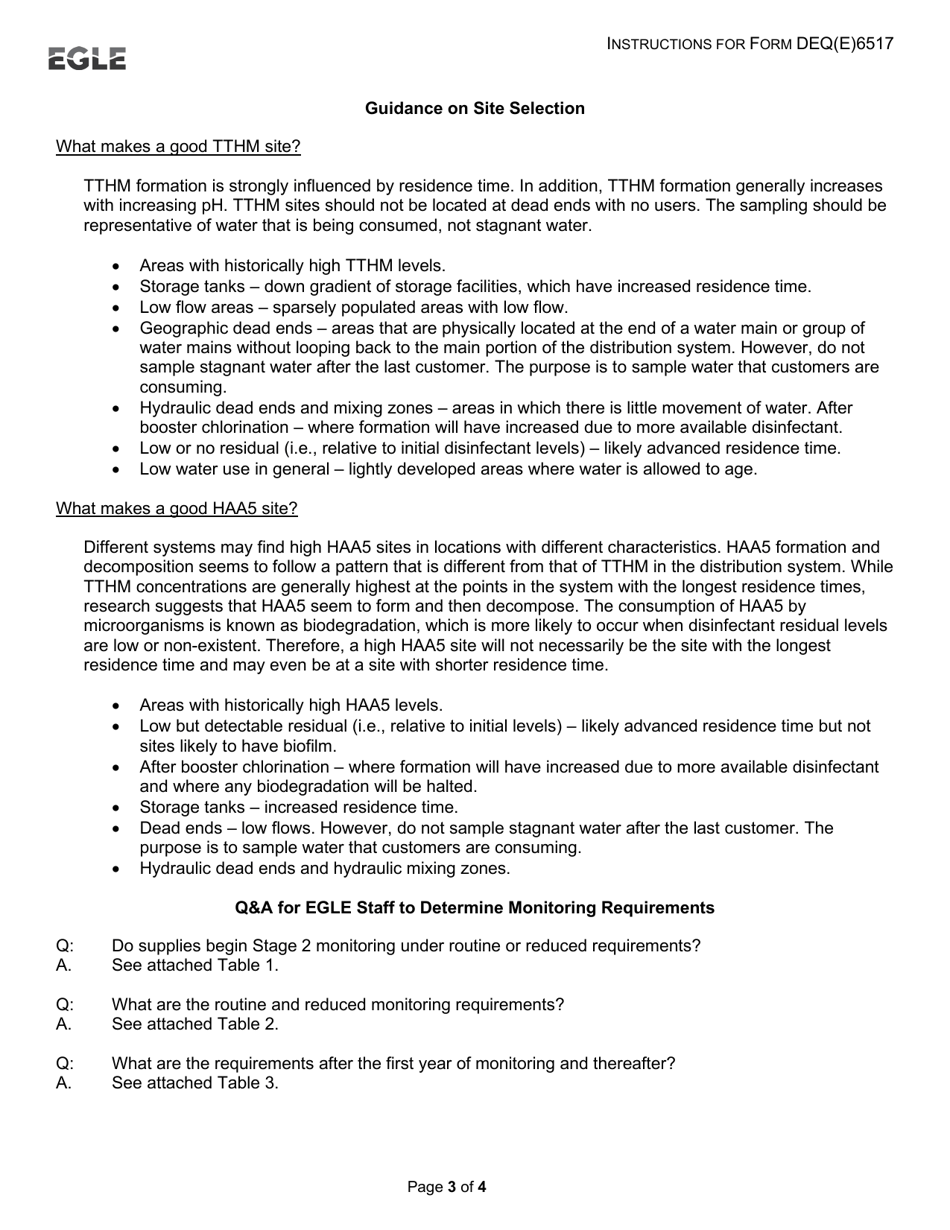Instructions for Form DEQ(E)6517 Monitoring Plan for Community Water Supplies - Disinfectants and Disinfection Byproducts (Ddbp) - Michigan, Page 3