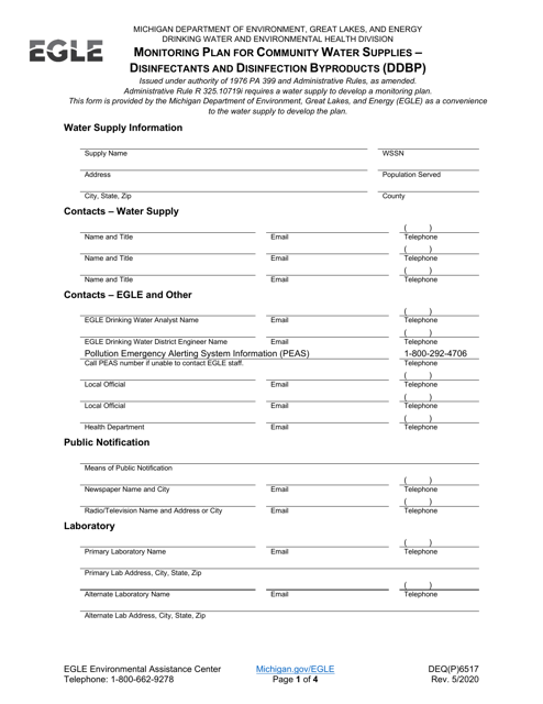 Form DEQ(P)6517 Monitoring Plan for Community Water Supplies - Disinfectants and Disinfection Byproducts (Ddbp) - Michigan