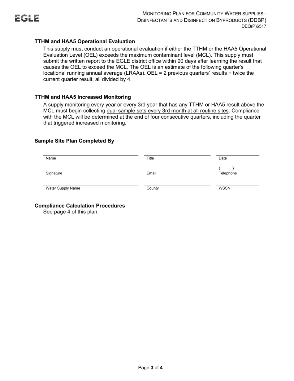 Form DEQ(P)6517 Monitoring Plan for Community Water Supplies - Disinfectants and Disinfection Byproducts (Ddbp) - Michigan, Page 3