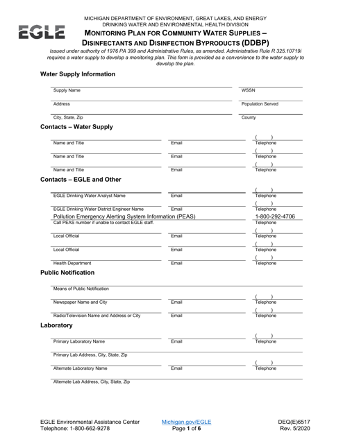 Form DEQ(E)6517 Monitoring Plan for Community Water Supplies - Disinfectants and Disinfection Byproducts (Ddbp) - Michigan