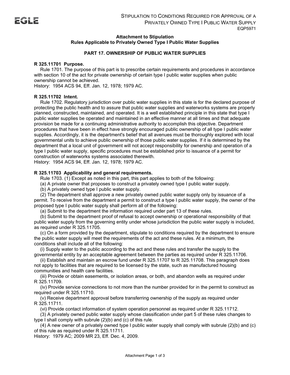 Form EQP5971 Stipulation to Conditions Required for Approval of a Privately Owned Type I Public Water Supply - Michigan, Page 3