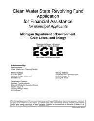 Form EQP3524 Part I Clean Water State Revolving Fund Application for Financial Assistance for Municipal Applicants - Michigan