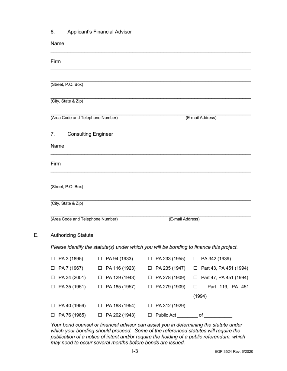 Form EQP3524 Part I Clean Water State Revolving Fund Application for Financial Assistance for Municipal Applicants - Michigan, Page 4