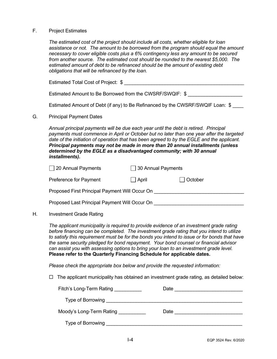 Form EQP3524 Part I Clean Water State Revolving Fund Application for Financial Assistance for Municipal Applicants - Michigan, Page 5