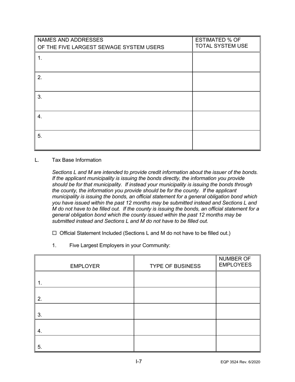 Form EQP3524 Part I Clean Water State Revolving Fund Application for Financial Assistance for Municipal Applicants - Michigan, Page 8